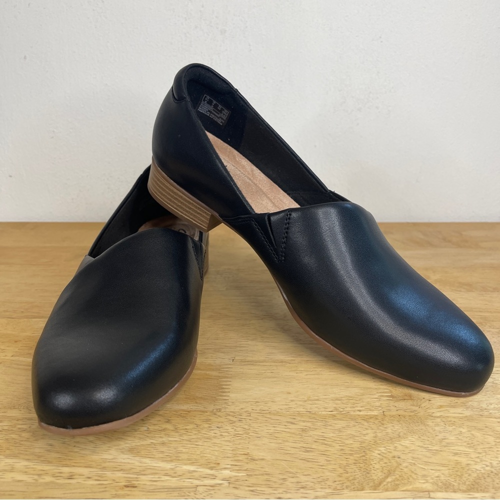 Clarks Juliet Palm Black Leather Slip On Shoes Loafers Size 9W